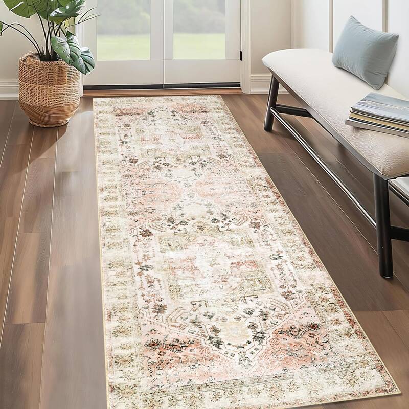 Garvee Washable Runner Rug 2x6 Vintage Hallway Rug Traditional Floor Cover Non Slip Kitchen Rug Soft Laundry Room Rug Low Pil...