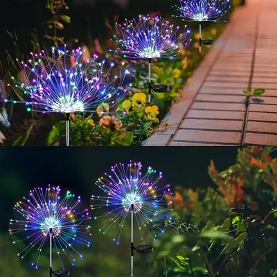 Solar Powered Garden Light, 1 Count 60/200/300/420LED 8 Modes Fireworks Light, Adjustable Height Outdoor Waterproof Light for...