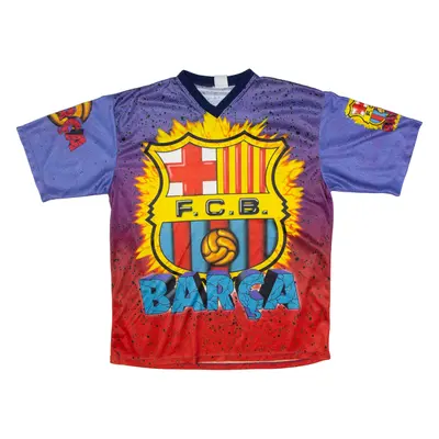 CORNER FC Barcelona Gradient Black Spotted Jersey Purple 90s V-Neck Short Sleeve Mens M