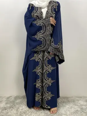 Women's Embroidered Abaya, Modest Long Sleeve Open Front Abaya for Spring & Fall, Women's Islamic Clothing for Daily Wear