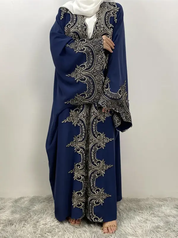 Women's Embroidered Abaya, Modest Long Sleeve Open Front Abaya for Spring & Fall, Women's Islamic Clothing for Daily Wear