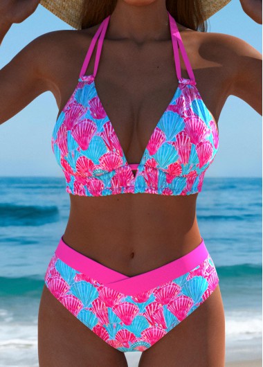 Modlily Mid Waisted Marine Life Print Multi Color Bikini Set - XL