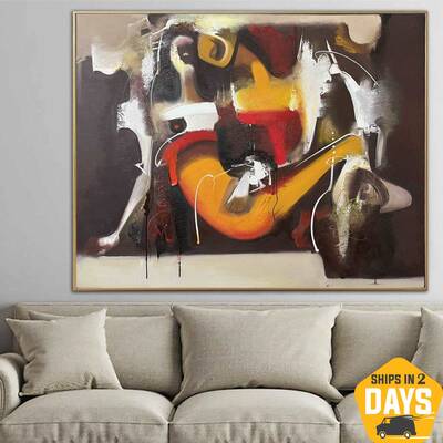 Large Abstract Beige And Brown Paintings On Canvas Original Textured Artwork Wall Decor | IN LOVE 47.2"x59"