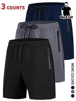 Men's Solid Zipper Pocket Drawstring Waist Shorts, Casual Quick Drying Shorts for Running Fitness Cycling Hiking, Shorts, Plu...