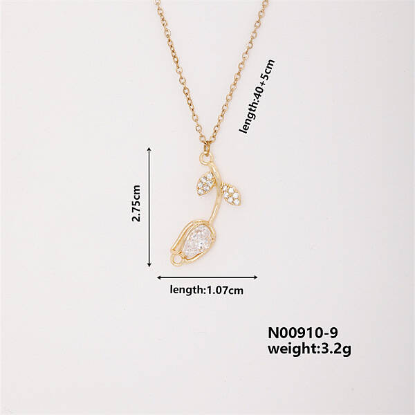 Elegant Vintage Tulip Brass Micro Pave Cubic Zirconia Pendant Necklaces
