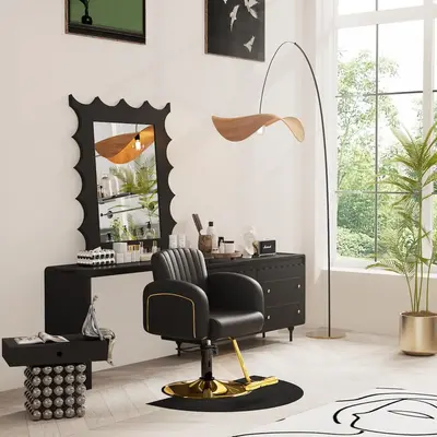 Baasha Professional Gold Salon Chair, Comfortable Stylist Chair with Premium Spongs, Modern Hair Chair, Weight Capacity 330 l...