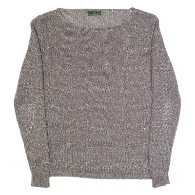 FRED PERRY Womens Jumper Brown Open Knit M