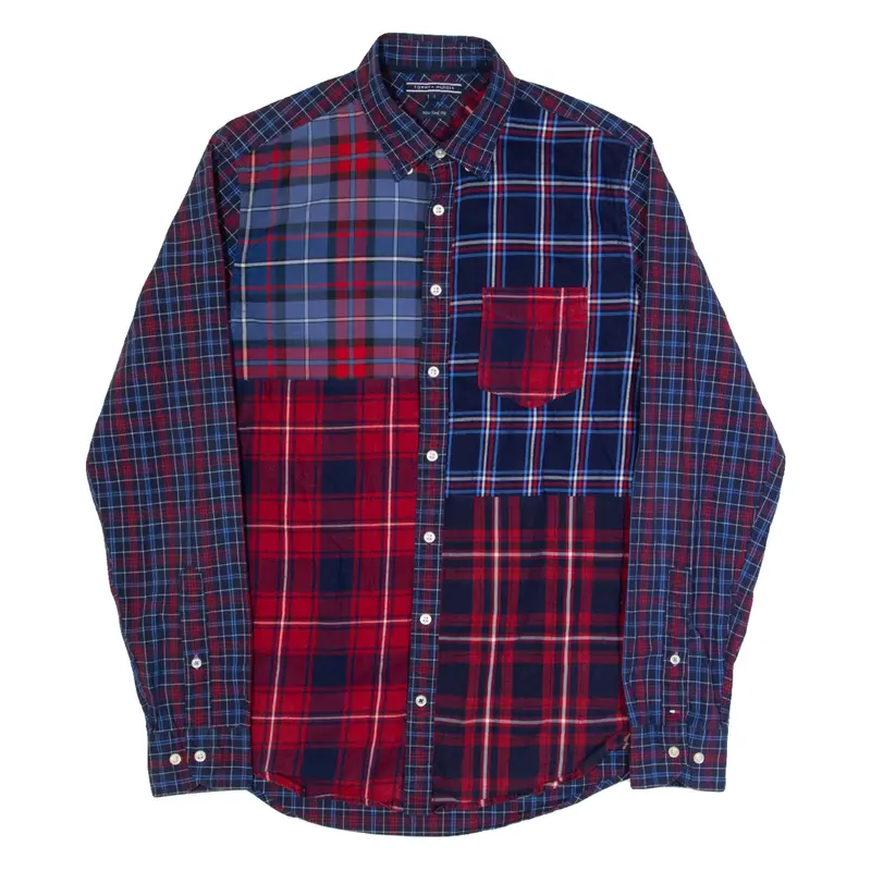 TOMMY HILFIGER New York Fit Mens Shirt Blue Check Long Sleeve S