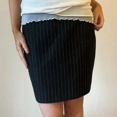 Tesoro Pinstripe Mini Skirt - 29W UK 10 Black Polyester Blend
