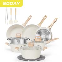 SODAY 17 Pcs Pots and Pans Set Non Stick,Granite Nonstick Cooking Set with Frying Pans, Saucepans,Steamer Silicone Shovel Spo...