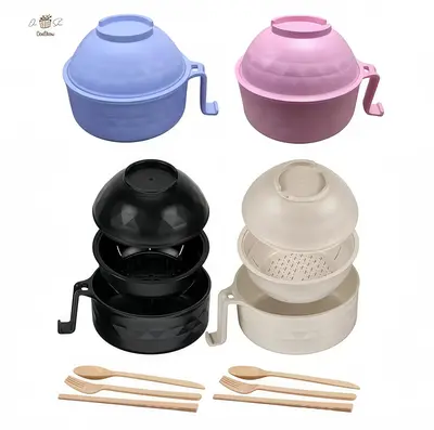 ONESHOW Bamboo Ramen Bowl Set with Cutlery - Eco-Friendly & Versatile Tableware for Home & Camping - Colorful, Sturdy, Ergono...