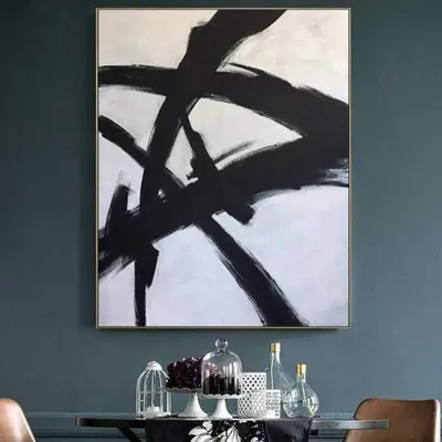Original Painting Large Abstract Black And White Painting Franz Kline style Oil Paintings On Canvas | BLACK GLARE