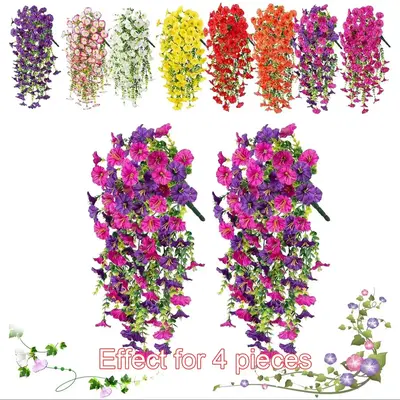 Artificial Morning Glory Hanging Decoration, 2 Counts/set Faux Flower Hanging Ornament, Decorative Flowers for Garden, Wall, ...
