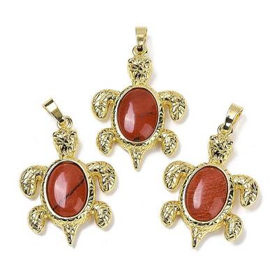 Natural Red Jasper & Brass Pendants