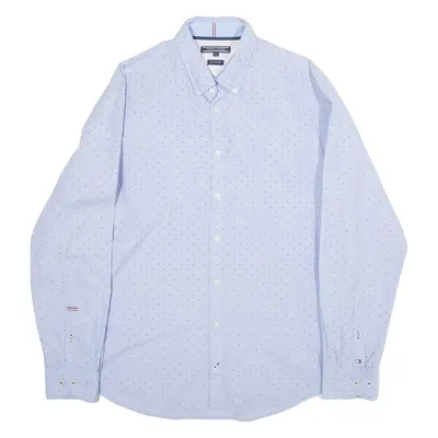 TOMMY HILFIGER New York Fit Mens Shirt Blue Polka Dot Long Sleeve XL