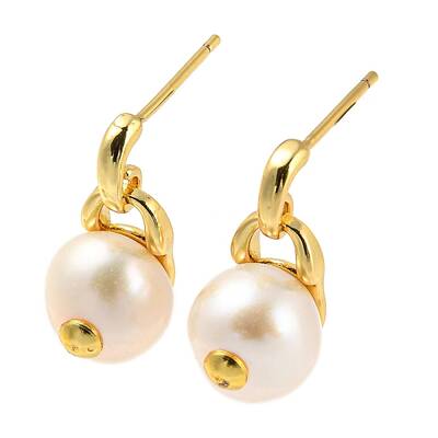 Rack Plating Brass Dangle Stud Earrings with Natural Pearl