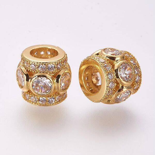 Brass Micro Pave Cubic Zirconia European Beads