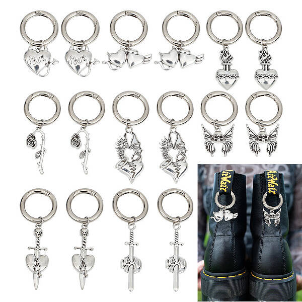 16Pcs 8 Style Gothic Style Alloy Shoe Charms