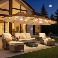 [Solar Lights Umbrella & Table] Ovios 15ft Double-Sided Patio Solar Lights Umbrella with 25\