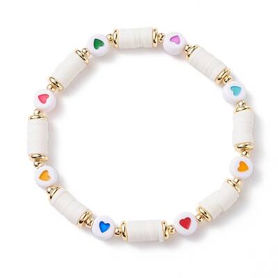 Heart Pattern Heishi Beads Stretch Bracelet for Women