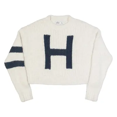 HOLLISTER Oversized Cropped Womens Jumper Cream Chunky Knit XS