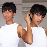 ShowReal 036 Pixie Short Pixie Cut Wigs Short Straight Brazilian Human Hair Wigs With Bangs Ready To Go Natural Black Burgund...