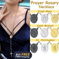 U7 Prayer Rosary Necklace Jesus Cross Crucifix Pendant Father's Day Gift for Father St. Benedict/ St. Michael/St. Christopher...