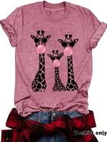 Women's Giraffe Print Round Neck Tee, Fashion Casual Crew Neck T-Shirt for Daily Holiday Vacation Outdoor Wear, Ladies Clothe...