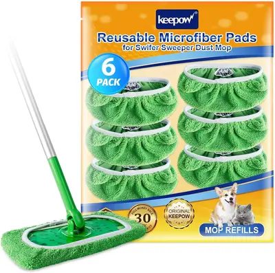 KEEPOW Reusable Wet Pads Compatible with Swiffer Sweeper Mop, Dry Sweeping Cloths, Washable Microfiber Wet Mopping Cloth Refi...