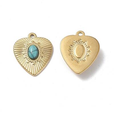 PVD Vacuum Plating 201 Stainless Steel Natural Turquoise Pendants