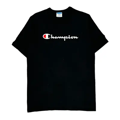 Champion Spellout T-Shirt - Large Black Cotton