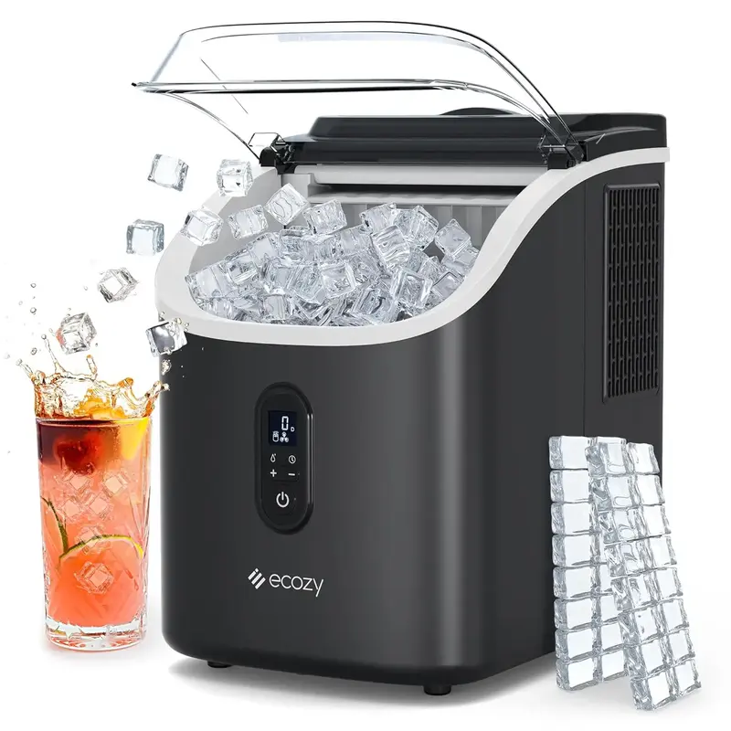 ecozy Ice Makers Countertop, Ice Cube Maker 33lbs Per Day Portable Ice Machine, Self-Cleaning with 1.5L External Water Tank K...