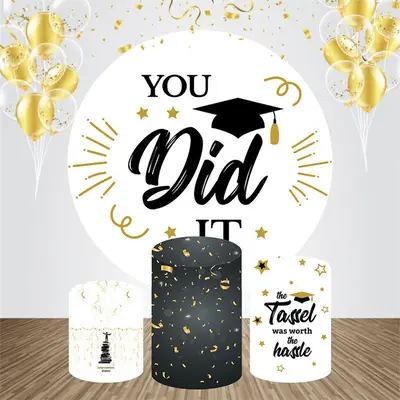 You Did It Cap White Round Graduation Backdrop Kit - Aperturee