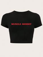 Women's Letter Print Crew Neck Crop Tee, Casual Short Sleeve T-shirt for Daily Wear, Ladies Clothes for All Seasons, Tshirt