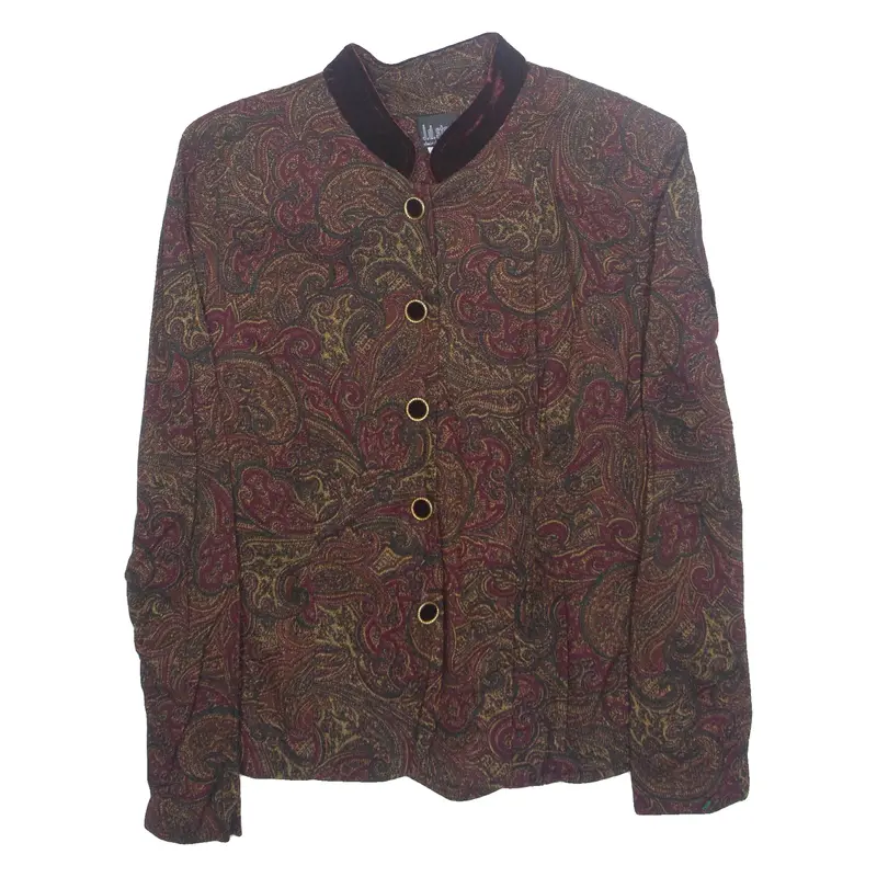 J.D STONE Womens Printed Blouse Brown Long Sleeve Paisley S