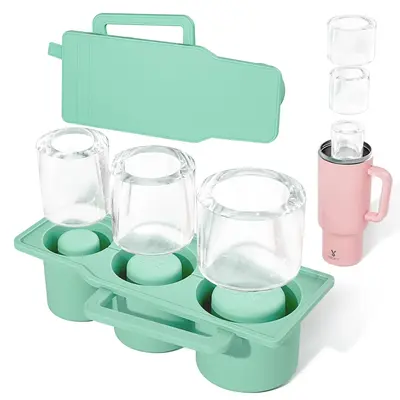 Silicone Reusable Ice Cube Tray, 3-compartment Cylinder Ice Cube Mold, Cylinder Ice Mold for Tumbler Cup, Modern Green Ice Cu...