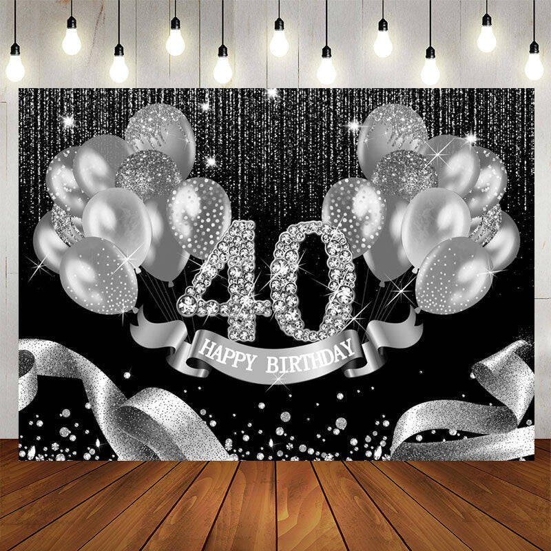 Aperturee Black Silver Balloons Happy 40Th Birthday Backdrop