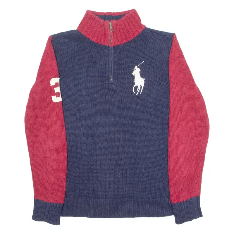 POLO RALPH LAUREN Boys Jumper Blue 1/4 Zip Tight Knit L