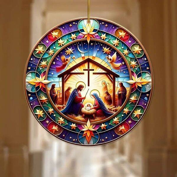 Nativity Acrylic Flat Round & Easter Jesus Pendant Decorations