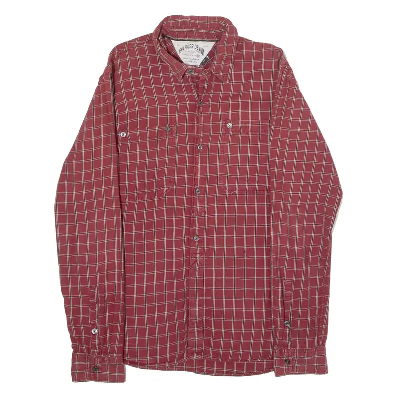 TOMMY HILFIGER Mens Shirt Blue Check Long Sleeve L