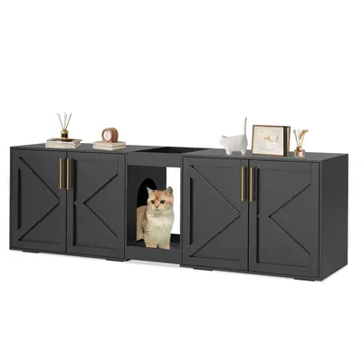 Garvee Modern Double Room Cat Litter Box Enclosure - Large Hidden Wooden Cat Washroom Cabinet for 2 Cats with Storage Shelf, ...