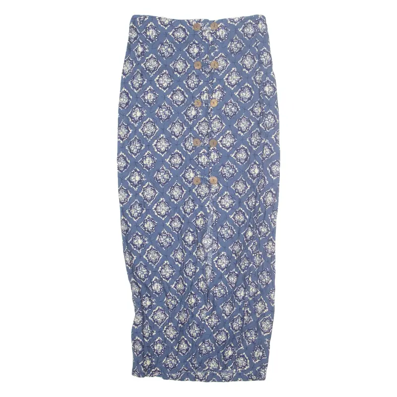 PASSPORTS Womens Straight Skirt Blue Long Crazy Pattern M