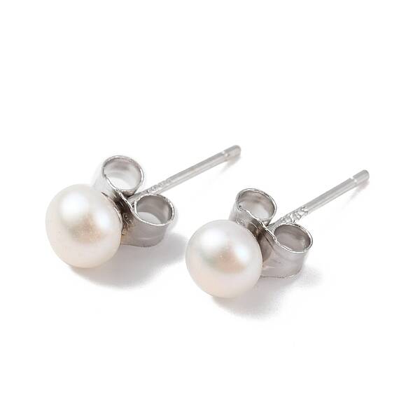 Natural Pearl Round Bead Stud Earrings