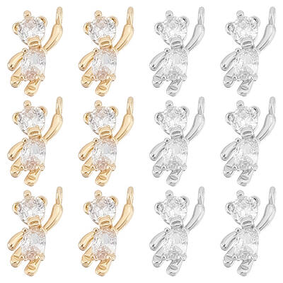 12Pcs 2 Style Brass Cubic Zirconia Charms