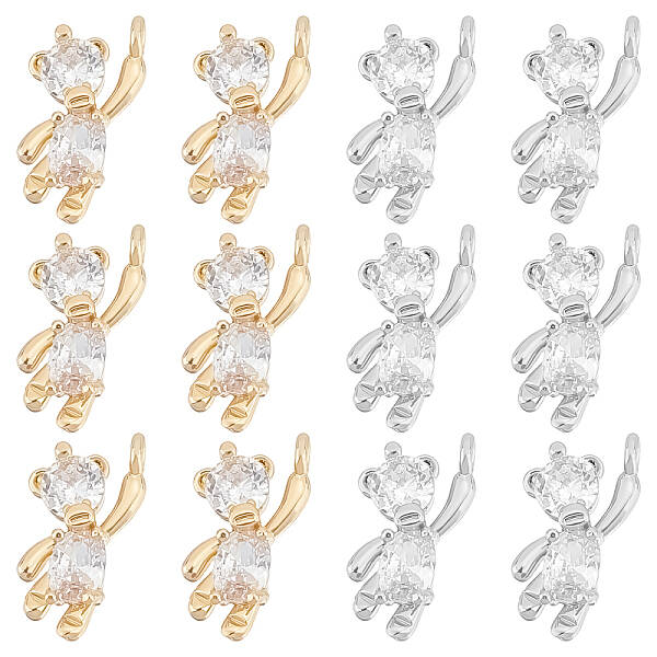 12Pcs 2 Style Brass Cubic Zirconia Charms