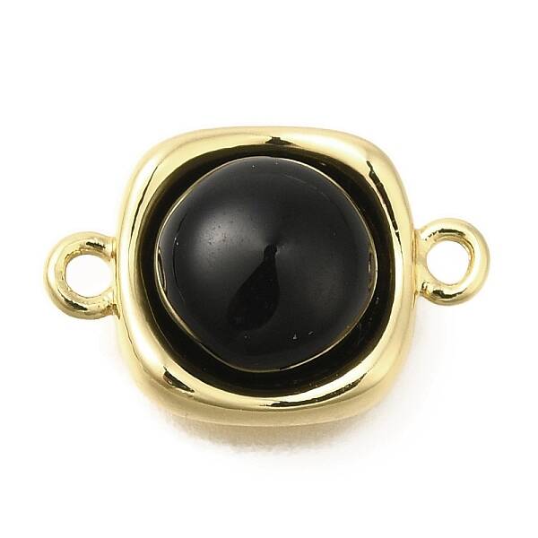 Brass Pave Black Glass Square Links Connector Charms