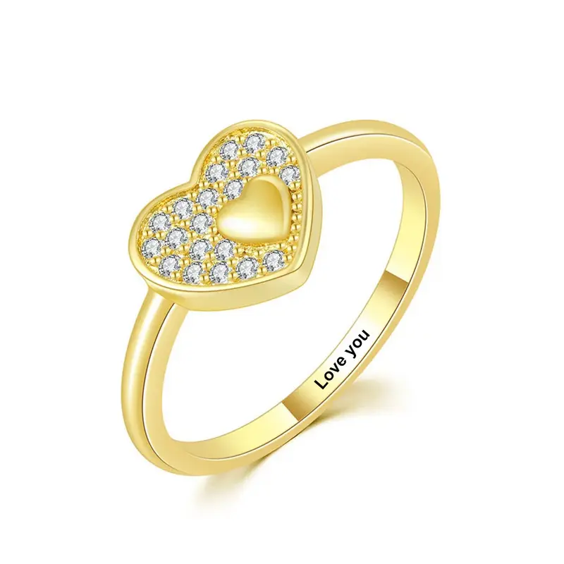 10K Gold Lab Created Diamond Custom Personalized Engraving & Heart Engagement Ring with Engraved Word 3EX IGI Certified