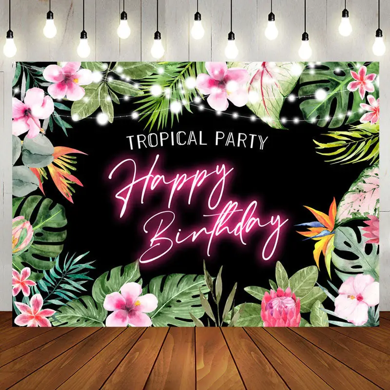 Tropical Party Monstera Floral Birthday Backdrop - Aperturee