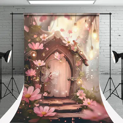 Fairytale Forest Wooden House Flower Sweep Backdrop - Aperturee