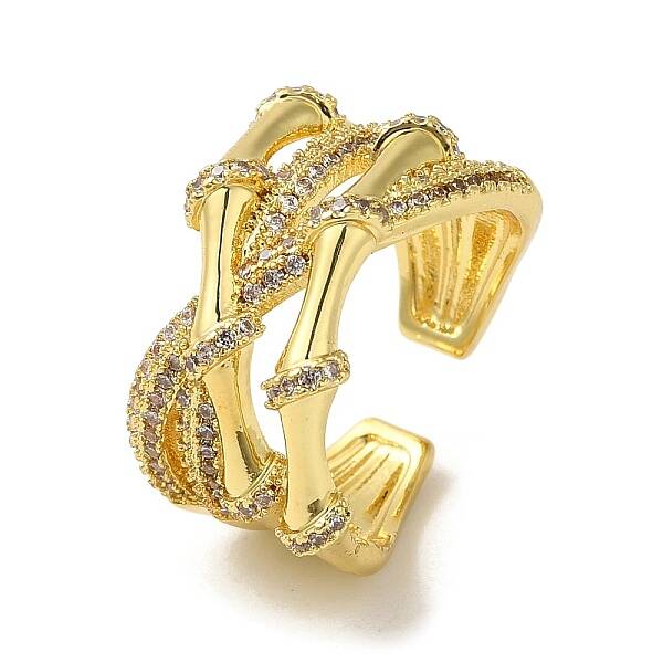 Brass Cubic Zirconia Bamboo Open Cuff Ring